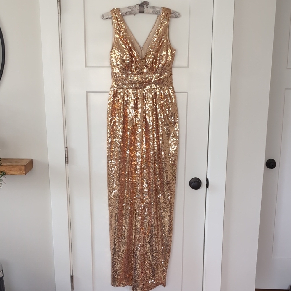 Gold Sequin Sleeveless Gown